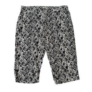 Per Se Linen Blend Capri Pants Women’s Black White Ikat Print Pull On Size 1X